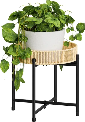 Bamworld - Soporte de plantas de ratán para interior, mesa de plantas boho para plantas grandes, taburete individual para plantas, soporte de