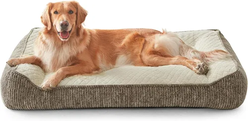 Miniatura 17 de JOEJOY Camas ortopédicas XL para perros de tamaño grande, extra gruesas, con apoyo y laterales, sofá cama ultrasuave para perros grandes, color Beige
