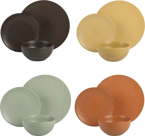 Miniatura 5 de Gibson Elite Capetown - Vajilla redonda de cerámica de esmalte reactivo de colores surtidos, negro, amarillo, naranja, verde, servicio para cuatro