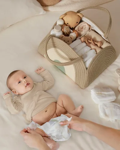 Miniatura 3 de Blissful Diary Organizador de Caddy de Pañales para Bebé, Cesta Caddy de Pañales de Cuerda de Algodón, Cesta de Almacenamiento Grande para Niños