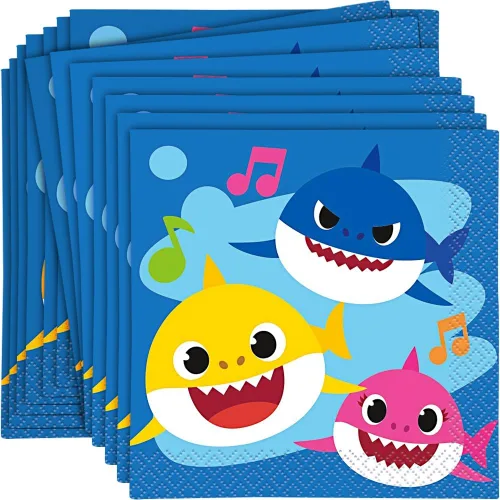 Baby Shark - Servilletas multicolor para bebidas, 5 pulgadas (paquete de 16), servilletas de papel vibrantes, perfectas para fiestas infantiles