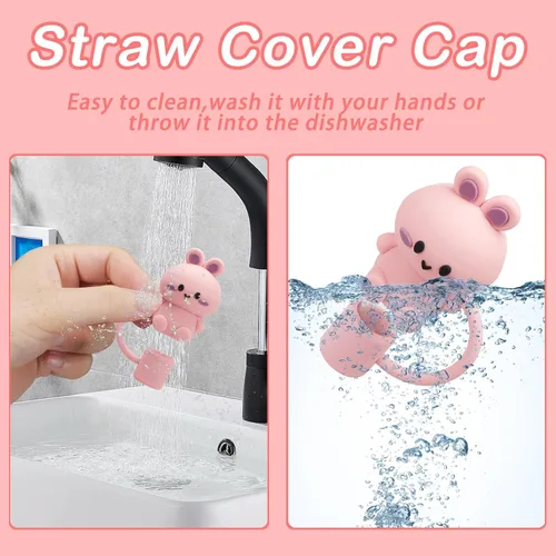 Miniatura 4 de 5 tapas de pajita para vaso Stanley, tapa de silicona con lindos animales para vaso Stanley de 30 y 40 oz con asa, puntas de pajita reutilizables a