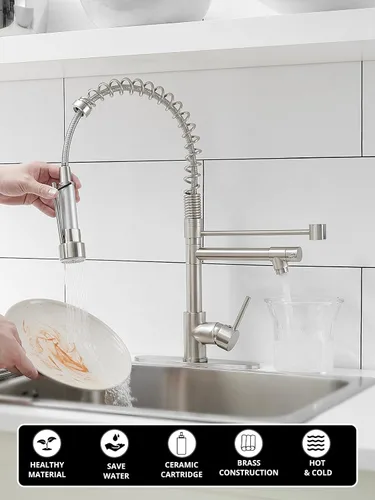 Miniatura 2 de AIMADI - Grifo para fregadero de cocina, grifo de cocina comercial de una sola manija y un solo orificio con rociador extraíble con placa