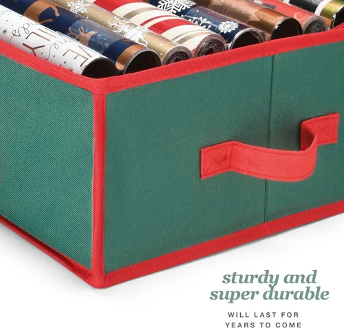 Miniatura 7 de Organizador de papel de regalo de alta calidad, soporte para papel de regalo con bolsillos adicionales para decoraciones navideñas, asas reforzadas