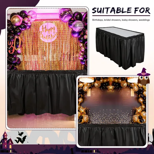 Miniatura 5 de Breling 4 piezas de falda de mesa de plástico de 29 pulgadas x 14 pies, desechables para mantel rectangular, boda, ducha, fiesta de cumpleaños, Negro