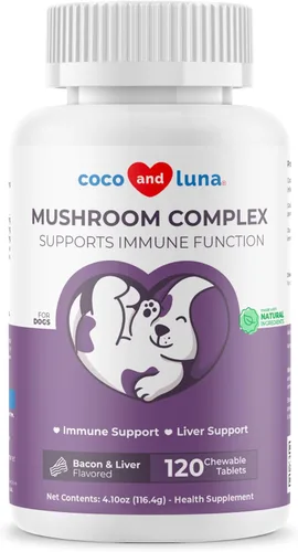 Hongo de cola de pavo para perros, complejo de hongos para bultos y protuberancias, Reishi, Cordyceps, melena de león, cola de pavo, maitake y