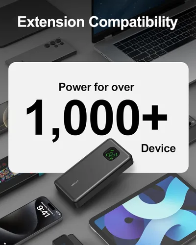 Miniatura 8 de Banco de energía de 65W, cargador portátil USB C para laptop de 25000mAh esencial para viajes, paquete de batería de carga rápida total de 100W