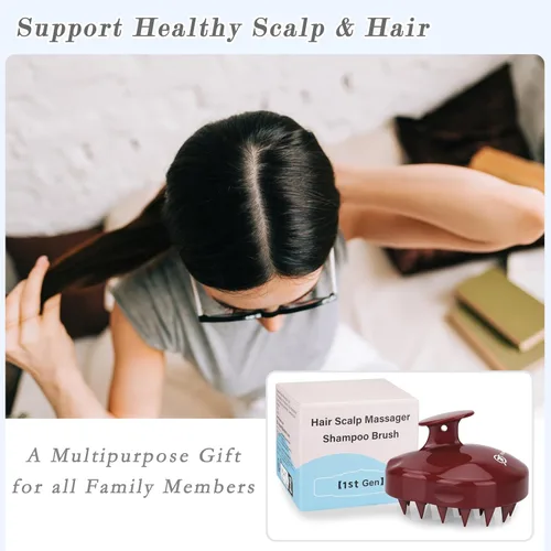 Miniatura 7 de FREATECH Cepillo de champú con masajeador con cerdas de silicona suave para el cuidado del cuero cabelludo, exfoliador y limpiador del cuero Rojo