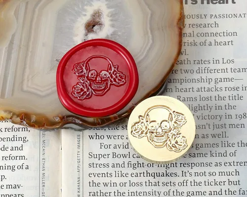 Miniatura 7 de Yoption - Sello de sello de cera con diseño de calavera y rosa, ideal para adornar sobres, invitaciones, paquetes de vino