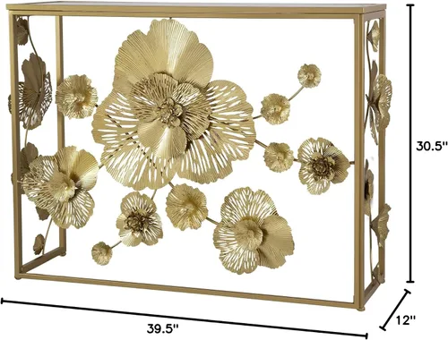 Miniatura 3 de A&B Home - Mesa consola dorada con parte superior de vidrio espejado, mesa consola moderna de mediados de siglo con marco de metal para sala