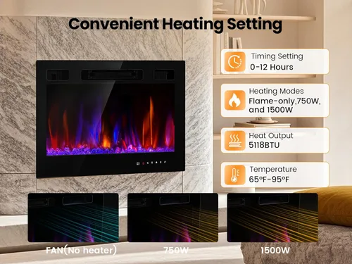 Miniatura 4 de Chimenea eléctrica de inserción Realsmart de 30" 1500W, chimeneas de pared montadas, calentadores empotrados, aptas para 2 X 6 stub, control remoto