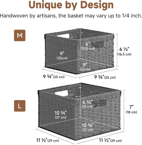 Miniatura 2 de StorageWorks Cesta de mimbre con asa, cestas de almacenamiento de mimbre para organizar, cestas de almacenamiento decorativas para estantes, cuerda