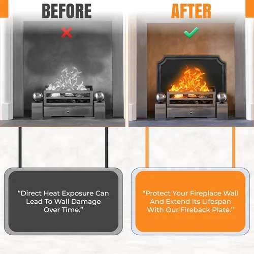 Miniatura 8 de SIMOND STORE - Fireback de 20 pulgadas para chimenea Placas de hierro fundido con patas para reflejo del calor, protección de pared y eficiencia