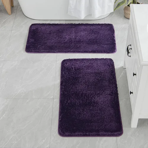 Miniatura 36 de MIULEE Juego de 2 alfombras de baño antideslizantes peludas extra gruesas y suaves, alfombrillas de baño de microfibra suave absorbente de agua