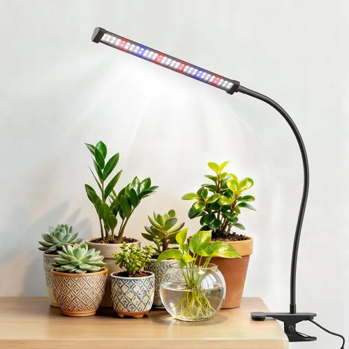 Luz LED de crecimiento, 5700 K, lámpara de cultivo de plantas con clip de espectro completo con LED blanco y rojo para plantas de interior, 5