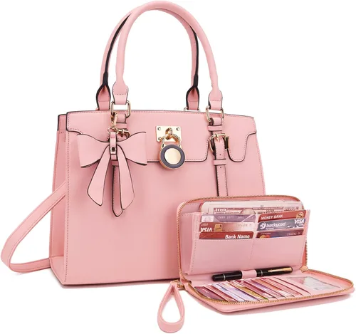 Miniatura 18 de Qiyuer - Bolsos y carteras para mujer, juego de damas con asa superior, bolso de hombro, bolso de trabajo con cartera de embrague a juego, 2 piezas