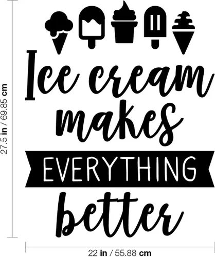 Miniatura 3 de Calcomanía de vinilo para pared, helado hace todo mejor, 27.5 x 22 pulgadas, moderna y divertida cita, iconos de cono de paletas para habitación