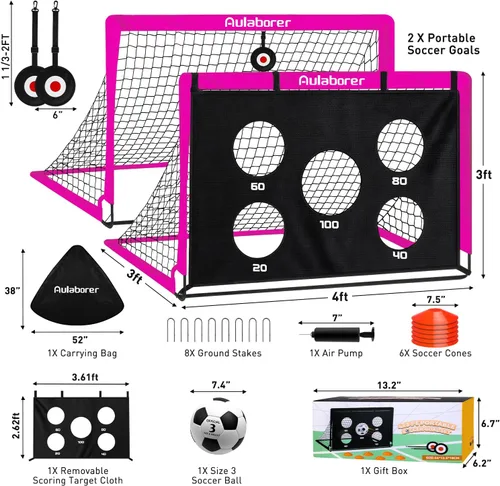 Miniatura 7 de Portería de fútbol, 4x3 pies. Juego de porterías de fútbol para niños para el patio trasero, portería de fútbol emergente portátil con red