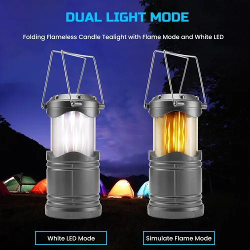 Miniatura 2 de Lichamp Paquete de 4 linternas LED para campamento, velas plegables sin llama, velas de té, luces de campamento portátiles a batería, kit de Gris