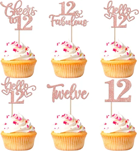 Miniatura 58 de 30 piezas de adornos para cupcakes de 12 cumpleaños feliz, brillantes doce, hola 12, felicitaciones a 12 años, adornos para cupcakes, 12