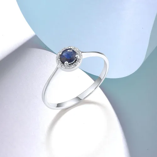 Miniatura 3 de Santuzza Anillo delicado de oro macizo de 10 quilates con piedras preciosas de diamante genuino para mujer