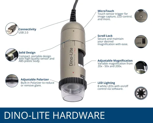 Miniatura 3 de Dino-Lite Microscopio digital USB AM4113ZT - 1.3MP, 20x - 50x, aumento óptico 200x, medición, luz polarizada, software de Windows/Mac incluido 1.3MP