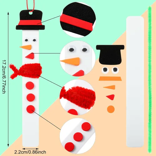 Miniatura 2 de Kathfly 16 juegos de adornos de palo de muñeco de nieve, kit de manualidades de invierno, manualidades a granel, sombreros de muñeco de nieve