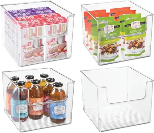 mDesign Juego de 4 bandejas de almacenamiento de cocina abiertas para almacenamiento de alimentos de plástico, ideal para armarios de cocina o como