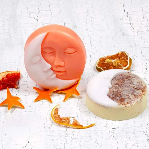 Miniatura 4 de 2 moldes de jabón de silicona, moldes de jabón facial de sol y luna para hacer jabón, moldes de bomba de baño para bomba de baño, chocolate, vela