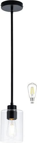 Miniatura 14 de MAYNA Lámpara colgante de granja de 1 luz, lámparas de jaula de metal negro con cadena ajustable y pantalla de vidrio, luces colgantes para isla