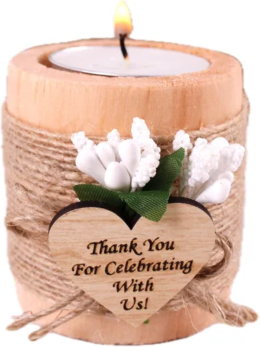 Miniatura 10 de HTF Paquete de 10 Decoraciones Navideñas Portavelas de Madera para Velas de Té, Regalo para Compañero de Trabajo, Feliz Año Nuevo, Velas de Navidad