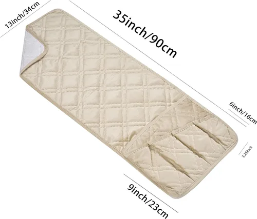 Miniatura 2 de Brilliant Sunshine Organizador de Reposabrazos de Sofá de Terciopelo Beige de 5 Bolsillos, Caddy Antideslizante para Sillón Reclinable, Soporte