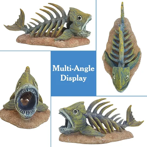 Miniatura 3 de kathson Decoraciones de pecera de resina, esqueleto de piraña, decoración de acuario, accesorios de tanque de reptiles, adorno de hueso de pescado