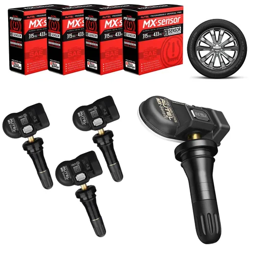 Autel Paquete de 4 sensores TPMS, sensor MX-2 en 1, 315 MHz, 433 MHz, sensor de presión de neumáticos programable de nivel OE, vástago de válvula de