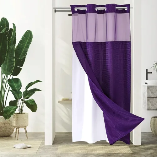 Miniatura 47 de Gibelle: cortina de ducha pequeña para baño de 36x74, cortina de ducha de punto gofre con juego de forro de tela a presión, no necesita ganchos