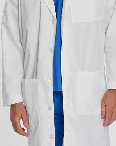 Miniatura 5 de Landau Abrigo de laboratorio para hombre de 41 pulgadas, longitud completa, 3 bolsillos, color blanco, uniforme médico