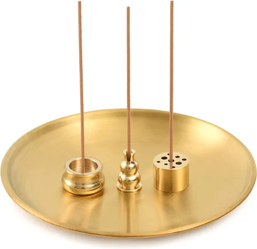 Quemador de incienso 4 en 1, soporte de incienso de latón de 5.5 pulgadas, soporte de cono de incienso para incienso de torre, bobina de incienso