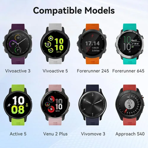 Miniatura 6 de ISABAKE Correa de reloj para Garmin Forerunner 245/645 Music, correa de repuesto de silicona de liberación rápida de 0.787 in para Vivoactive 3/Venu