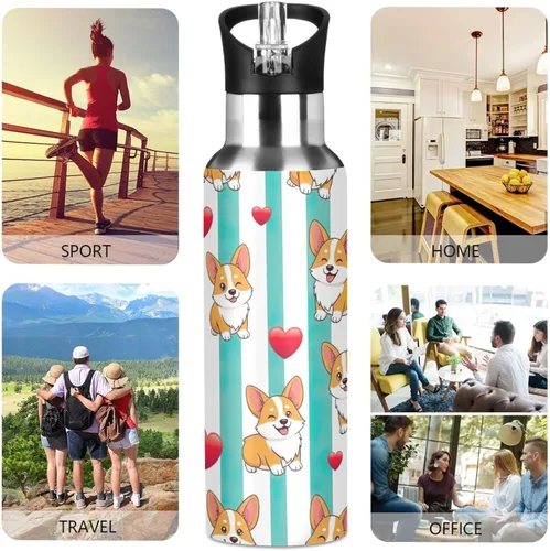 Miniatura 5 de Stainless Steel Water Bottle 20 Oz, BPA-Free Sport Water Bottle Insulated for Gym Outdoor Travel School, Cute Dogs Aqua White
