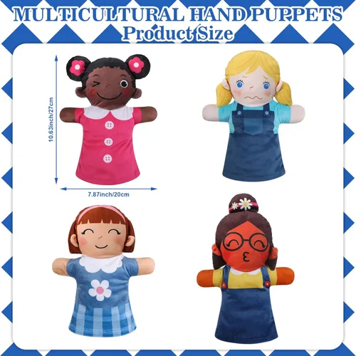 Miniatura 2 de Poen Juego de 8 títeres de mano para niños, títeres de mano multiculturales, felpa suave a granel para niños pequeños, interacción de aprendizaje