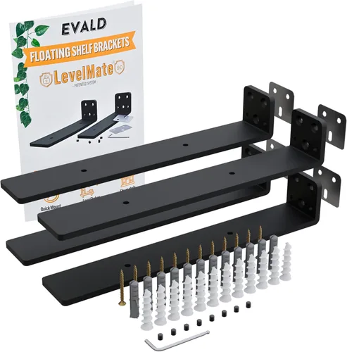 Miniatura 15 de EVALD Soportes flotantes para estantes Soportes ocultos de acero al carbono negro para tablero de 4 pulgadas (tamaño real de 3 1/4 pulgadas)
