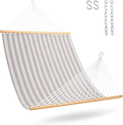 Lazy Daze Hamacas Hamaca de secado rápido con barra separadora de tela Textliene, hamaca doble para 2 personas con cadenas para exteriores, patio,
