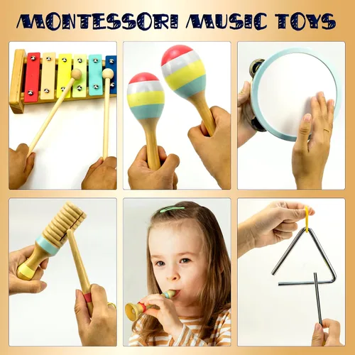 Miniatura 5 de MINIARTIS Juego de instrumentos musicales para bebés – Juguetes musicales Montessori para niños pequeños de 1 a 3 años Xilófono bohemio moderno