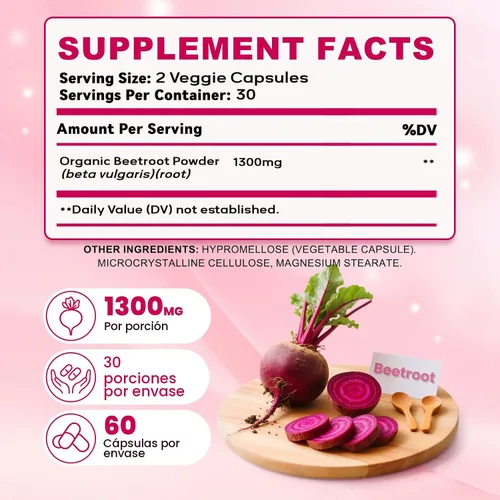 Miniatura 7 de Cápsulas de raíz de remolacha – 1300mg de polvo orgánico de raíz de remolacha, suplemento vegano y sin OGM para energía, resistencia y apoyo al
