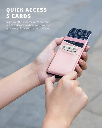 Miniatura 41 de VULKIT Card Holder with Money Pocket Pop Up Wallet RFID Blocking Slim Metal Bank Card Case Holds 5 Cards and Notes