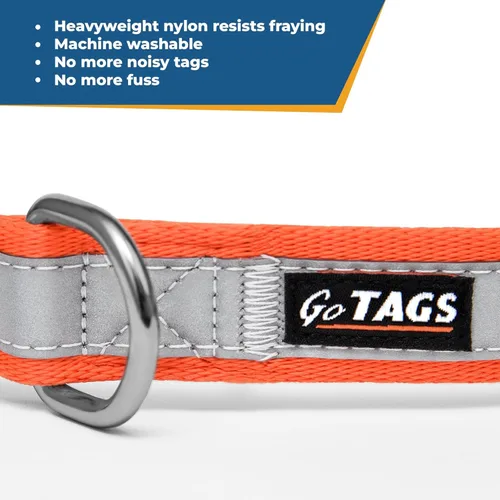 Miniatura 7 de Collar de perro reflectante personalizado, bordado personal con nombre y teléfono de la mascota, color azul, negro, rosa, rojo y naranja. Collares