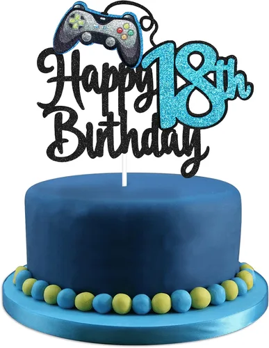 Miniatura 16 de Decoración de pastel de feliz cumpleaños 8 para videojuegos, fiesta de cumpleaños de 8 años, suministros de pastel azul, juego en nivel, decoración
