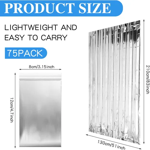 Miniatura 2 de Macarrie Paquete de 75 mantas térmicas de papel de emergencia de papel de aluminio plateado para supervivencia al aire libre, camping, senderismo