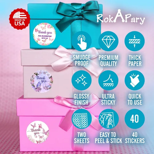 Miniatura 2 de Mariposa 40 calcomanías de agradecimiento, etiquetas redondas brillantes grandes de 2 pulgadas, tema para baby shower, cumpleaños, boda, despedida
