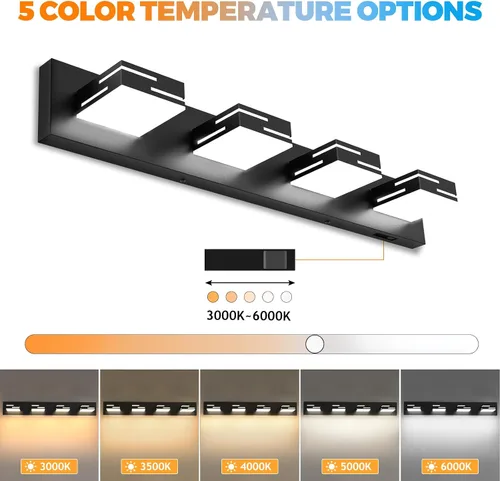 Miniatura 5 de IZORRO Moderna lámpara LED de tocador de baño (30 pulgadas, 4 luces, 5 CCT, regulable), luces de tocador negras mate para accesorios de iluminación